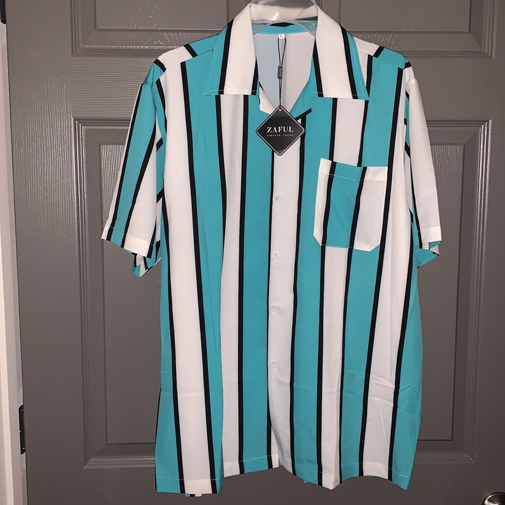 Zaful Color Block Stripes Print Casual Shirt